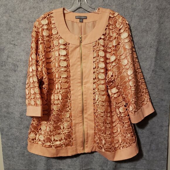 Jessica London Lace Jacket 20W  Pale Peach Lightweight, Lined,  Zip front Dressy - Picture 1 of 13